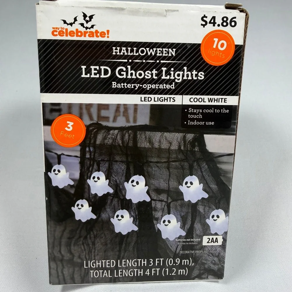Celebrate Halloween LED Ghost Lights Battery Operated 10 Count Cool White NIB